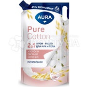 Жидкое мыло AURA 850 мл Хлопок и Овсяное молочко