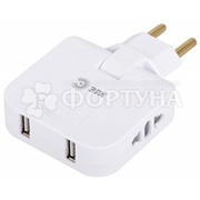 Разветвитель Эра поворотный 2гнезда+2USB 10A белый