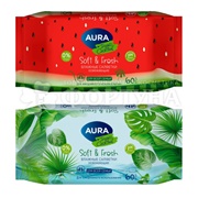 Салфетки влажные AURA Tropic Cocktail 60 шт освежающие ( цвета в ассортименте)