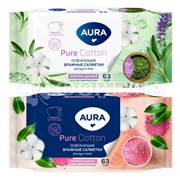 Салфетки влажные AURA 63 шт Для всей семьи