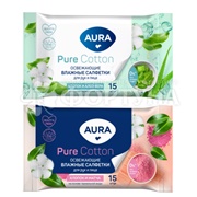 Салфетки влажные AURA Beauty 15 шт Освежающие